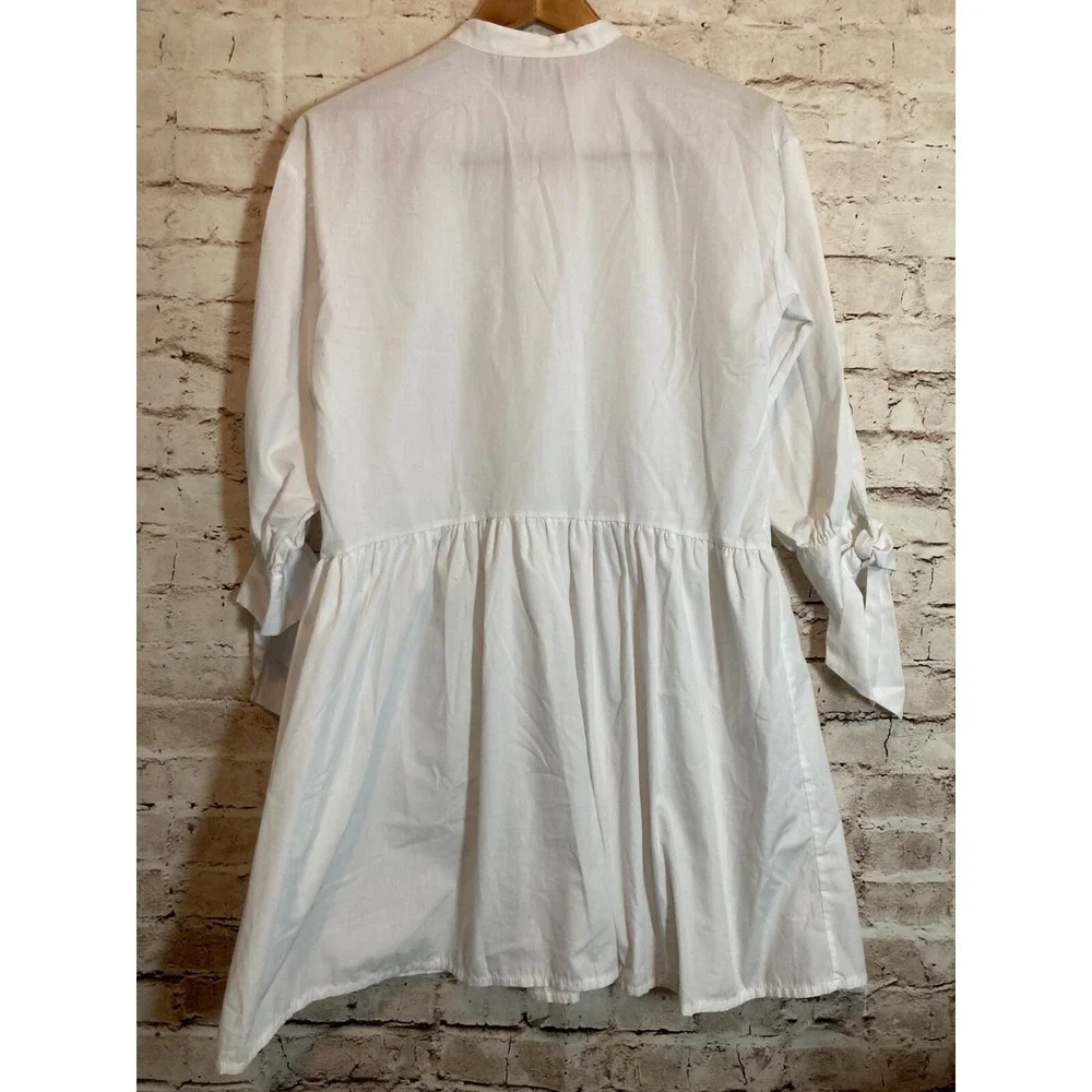 Asos Dress Womens 0 White Full Burton Up Tie‎ Sleeve Cottage Cotton Prairie - Picture 12 of 14